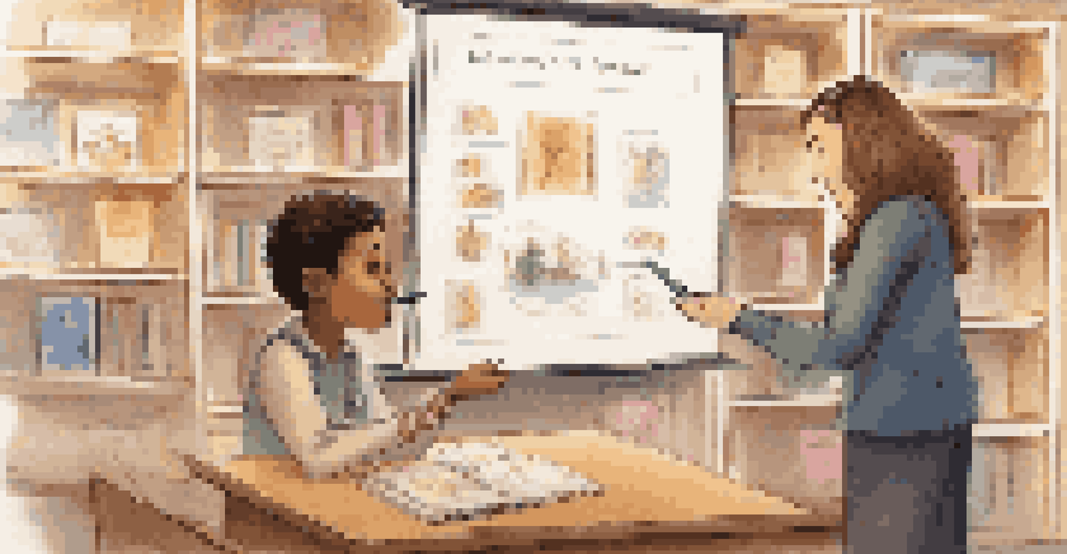 An educator giving real-time feedback to a student on a tablet in a cozy and inviting classroom.