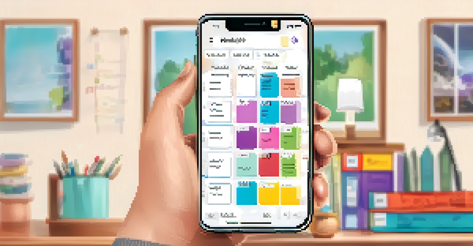 A smartphone displaying a colorful planner app with a detailed weekly schedule.