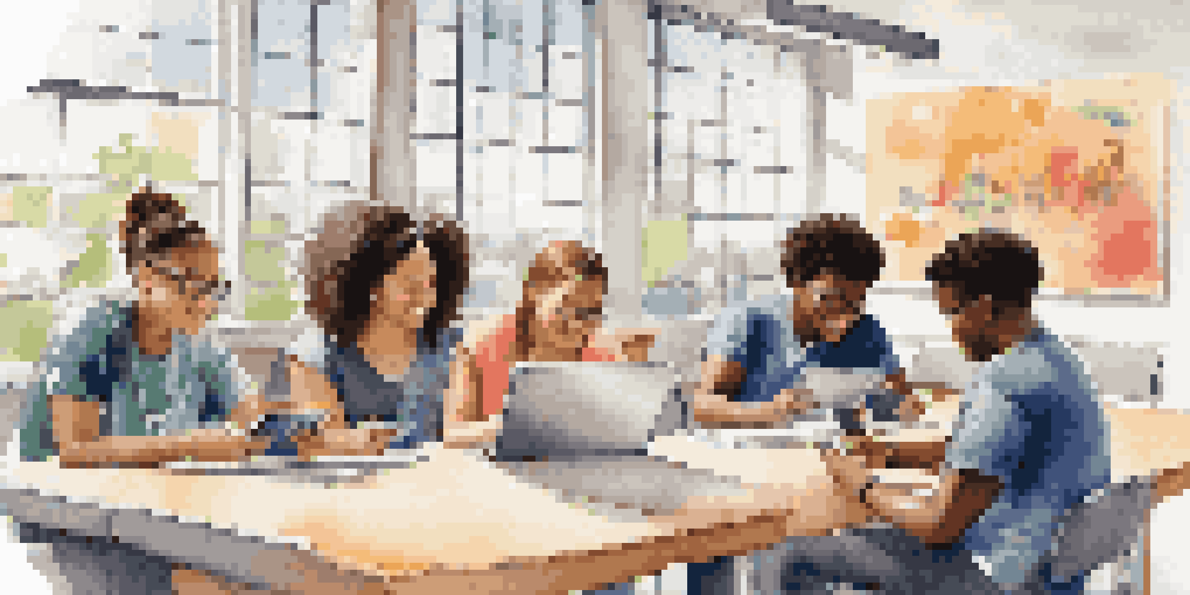 A diverse group of students collaborating in a modern classroom, using tablets and smartphones to engage with their studies.