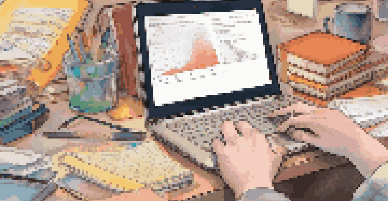 A close-up of a student's hands typing on a laptop amidst books and notes, showcasing a cozy study space.