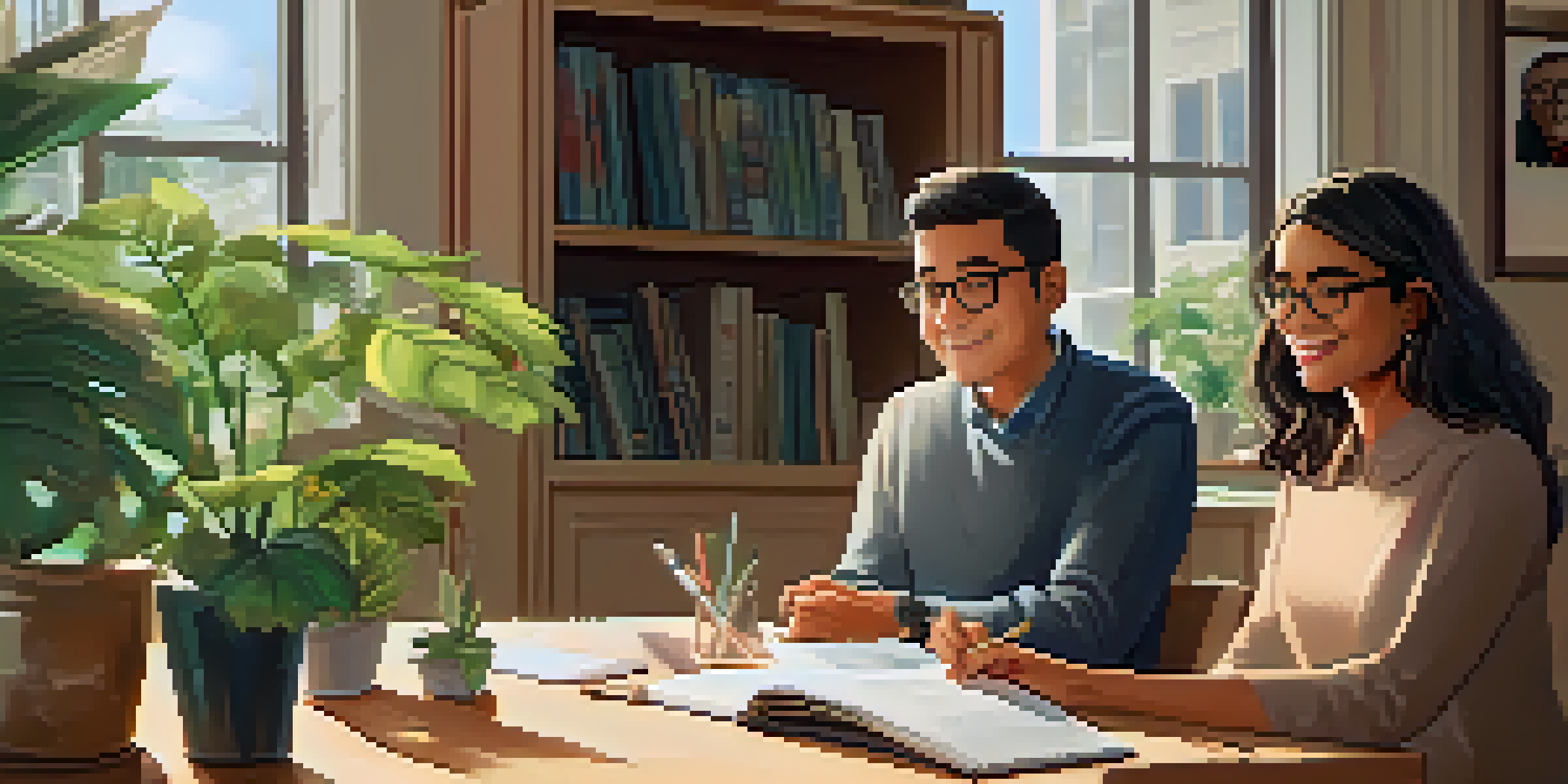 A mentor and mentee having a video call, with both appearing engaged and focused at their desks.