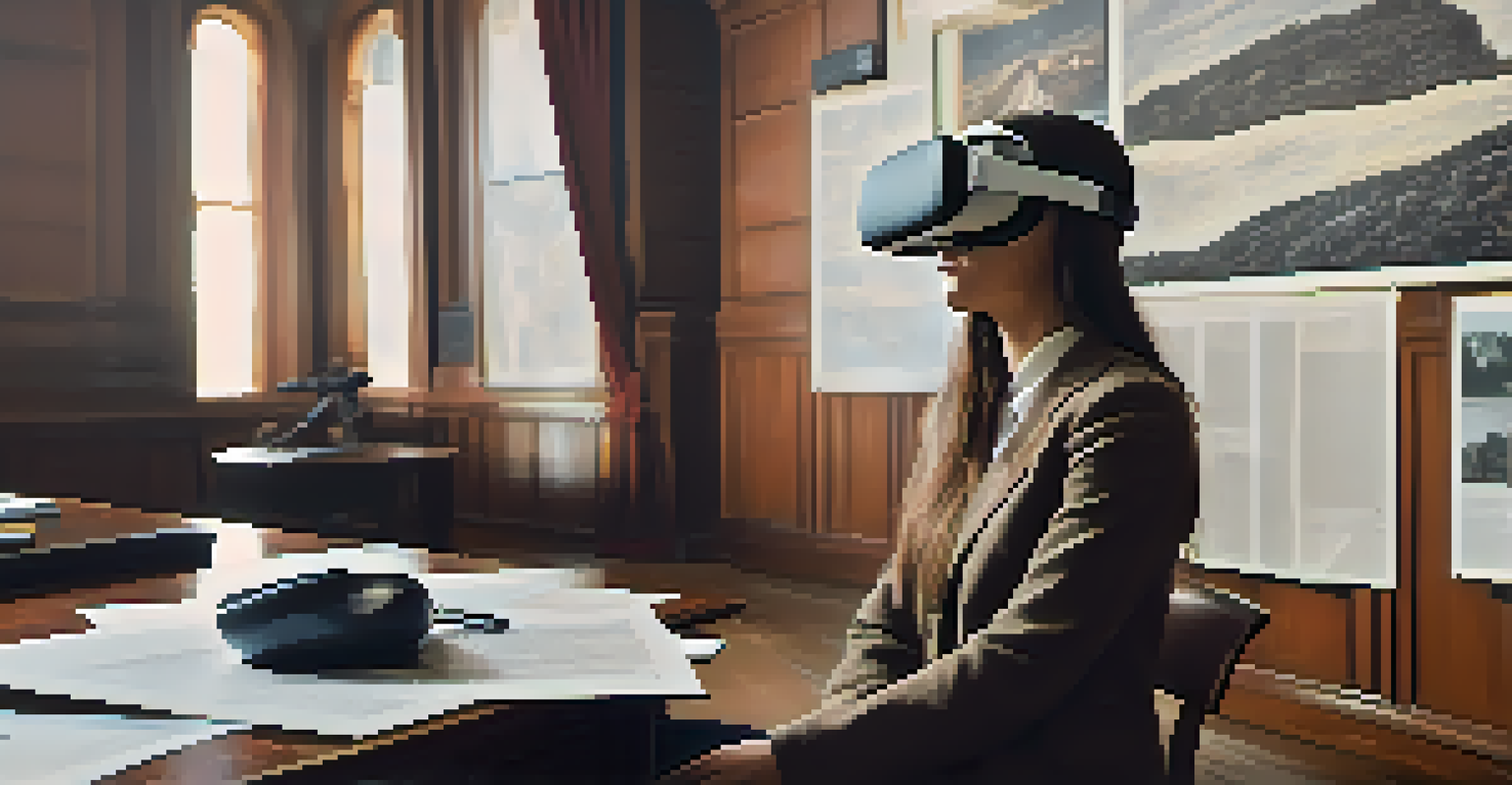 A student in a VR headset interacting with a virtual historical figure in a negotiation setting, showing concentration in a detailed historical environment.