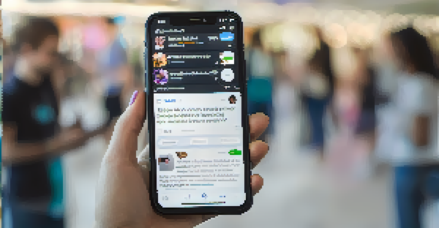 A smartphone displaying a social media feed with educational content and hashtags.