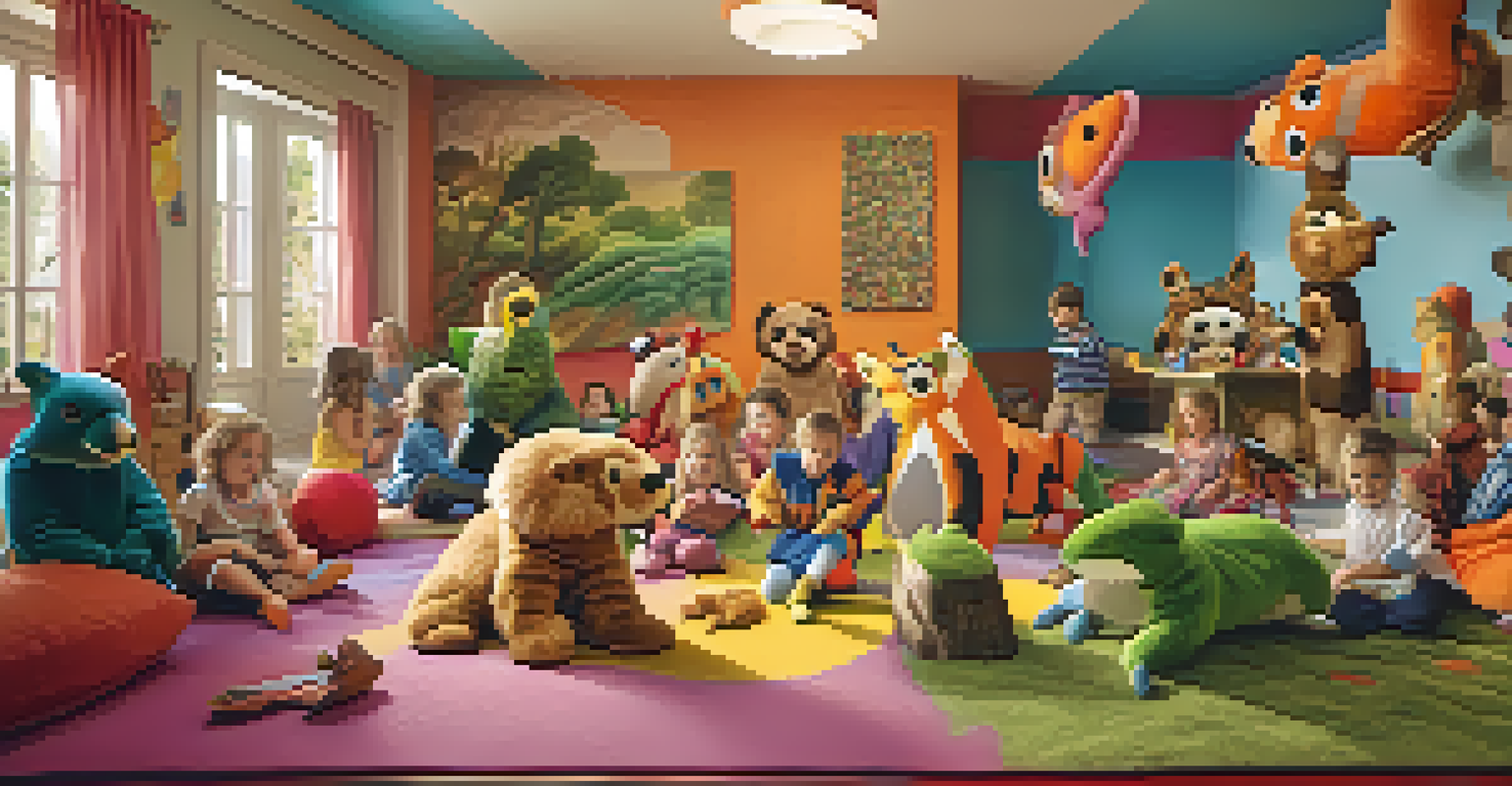 Children dressed as animals engaged in imaginative play, surrounded by colorful props and costumes that stimulate creativity and storytelling.
