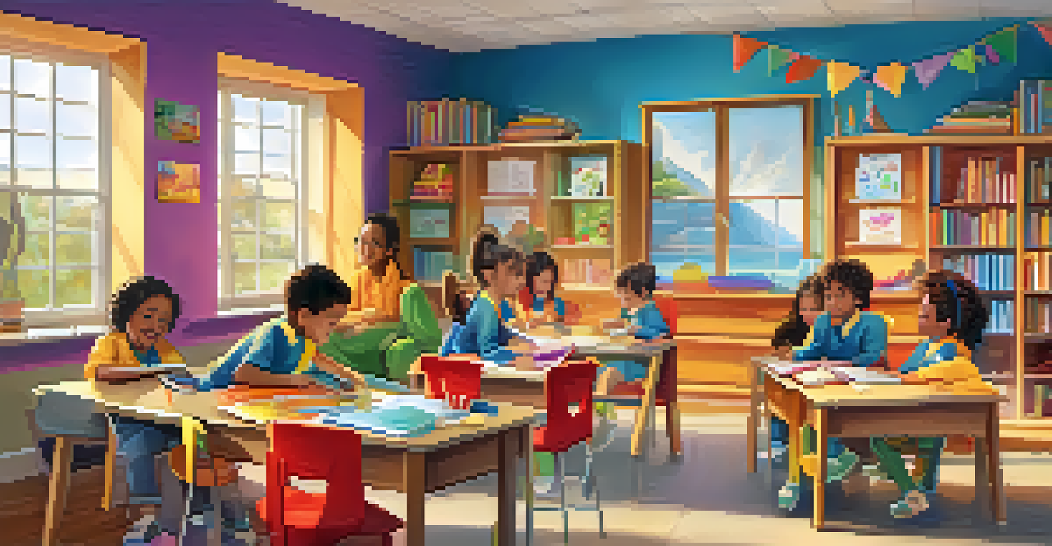 A split-screen image showing an adult studying in a cozy space and children learning in a vibrant classroom.