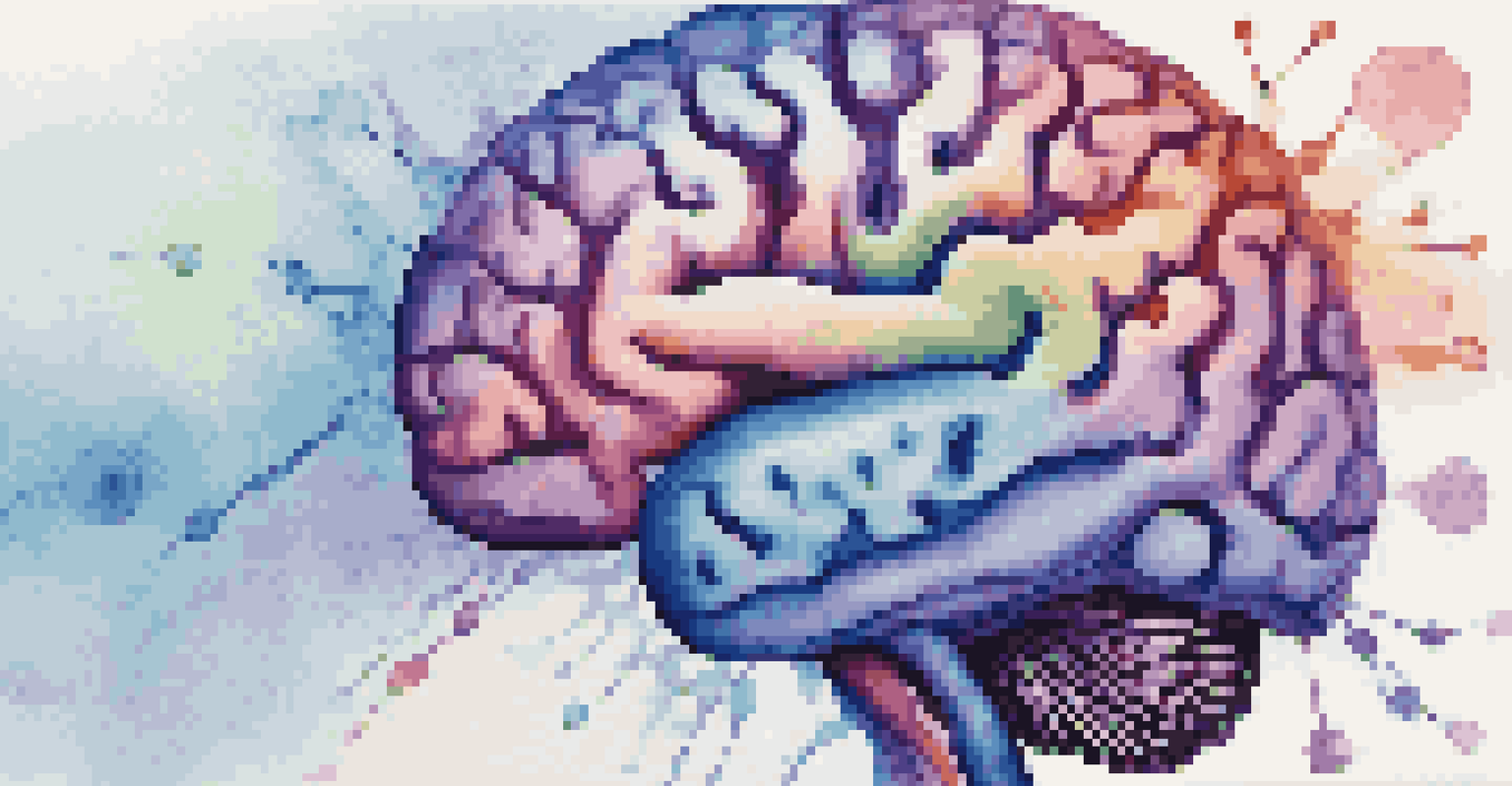An abstract colorful brain with vibrant neural connections against a soft blue and purple gradient background, representing neuroplasticity and learning.