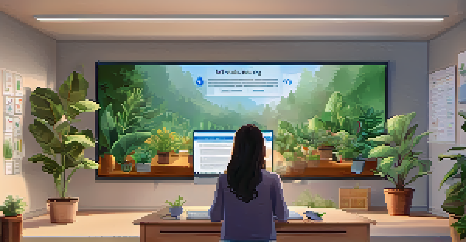 A student in a soothing digital classroom participating in a virtual mindfulness workshop, surrounded by calming decor.
