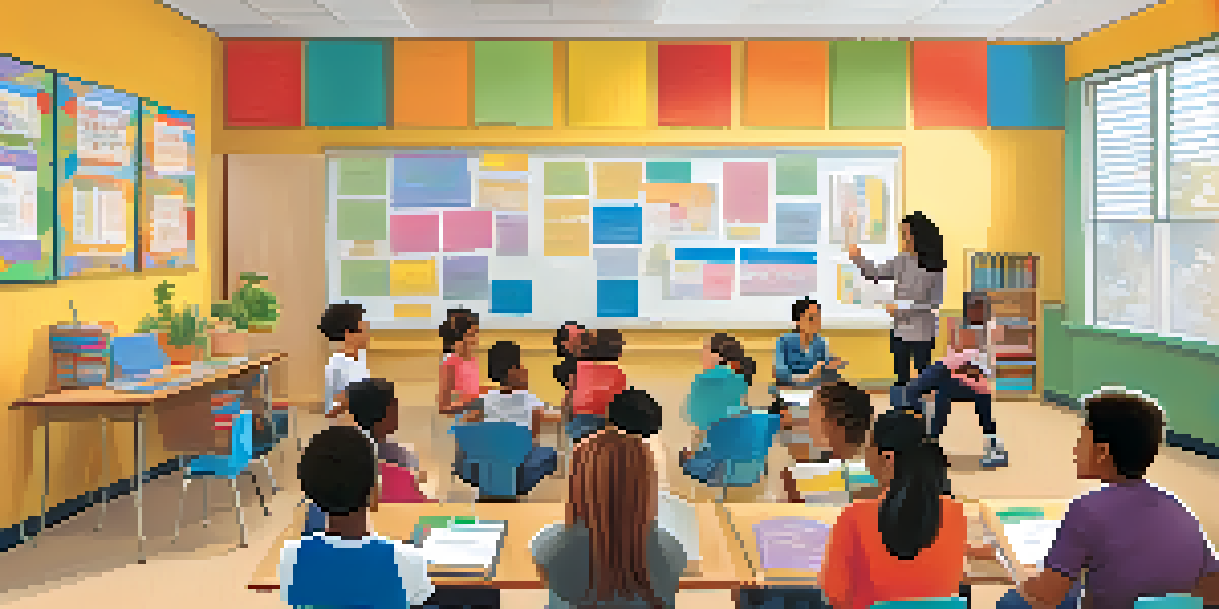A vibrant classroom filled with students of different ethnicities and abilities working together in groups, promoting a sense of inclusion and collaboration.