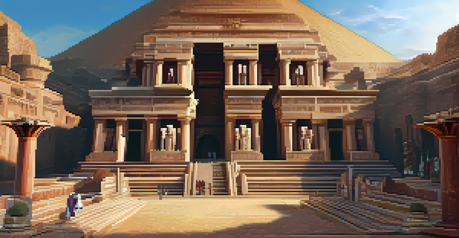 Students exploring a vibrant virtual reality representation of an ancient civilization, filled with detailed architecture and historical elements.