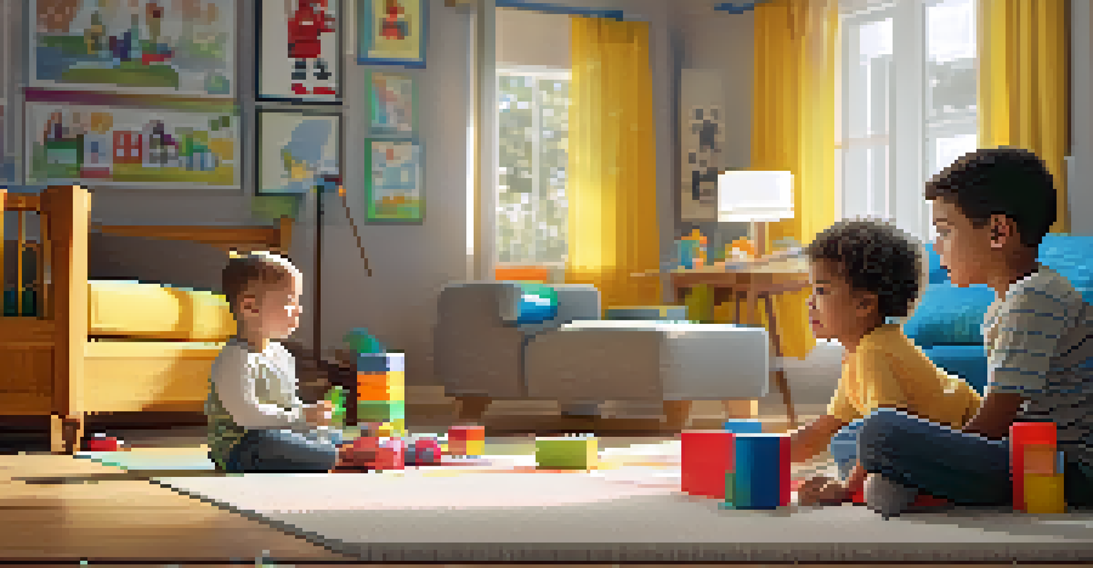 Two children role-playing conflict resolution in a cozy living room, one expressing frustration and the other listening attentively.