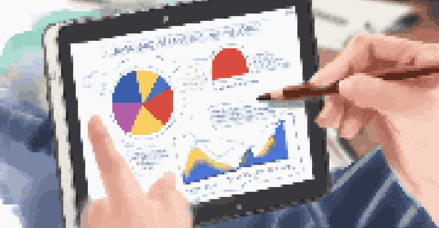 A close-up of a student taking notes on a tablet while watching a video. The tablet displays colorful educational graphics, with a blurred background.