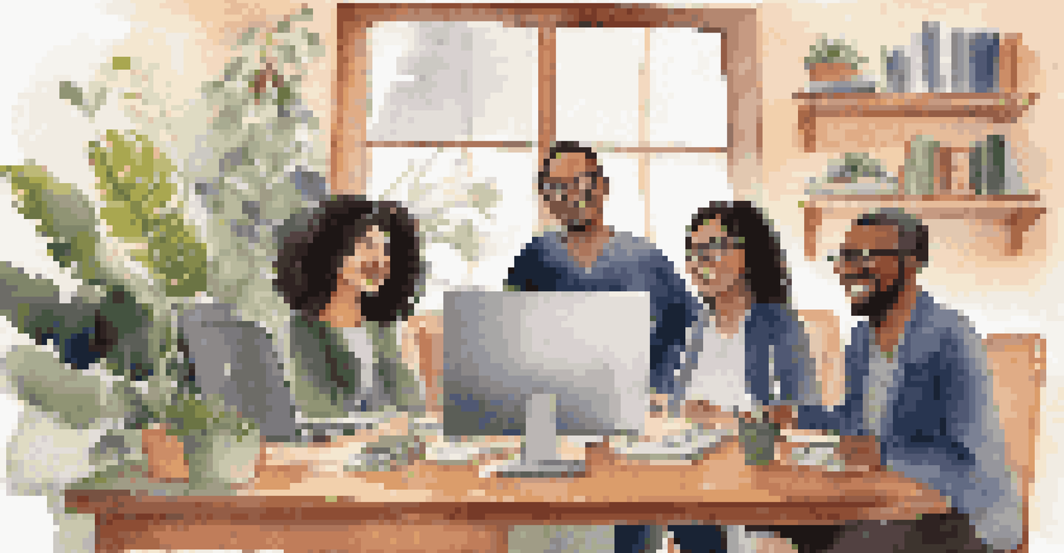 A virtual meeting with diverse educators on a computer screen in a cozy home office.