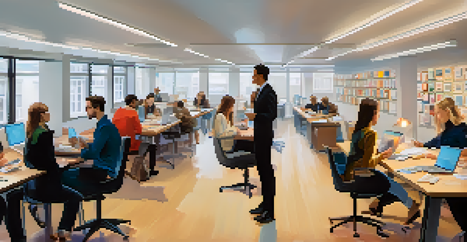 A split-screen image showing a lively meeting on one side and individuals writing emails at their desks on the other, illustrating different communication styles.