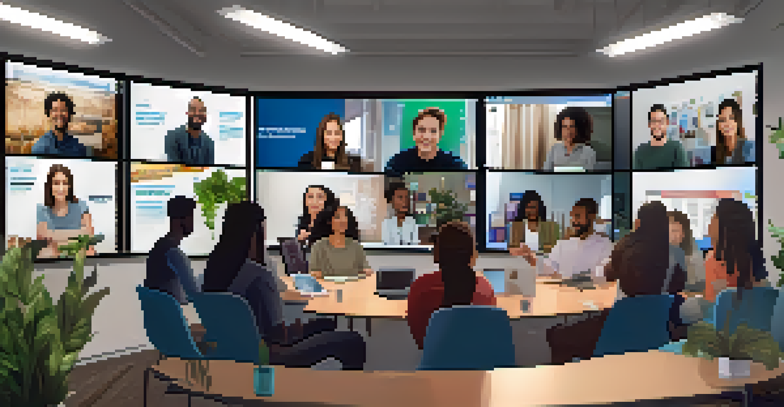 An online video conference with students in various locations, showcasing collaboration in a cozy, motivational environment.