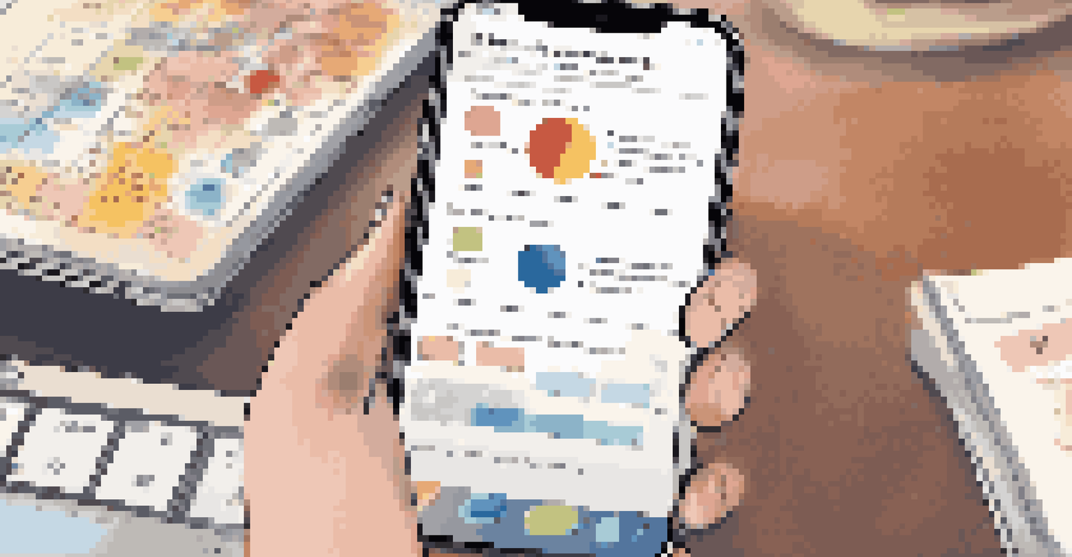 A smartphone displaying an interactive mobile assessment interface with various question types on a desk with study materials.