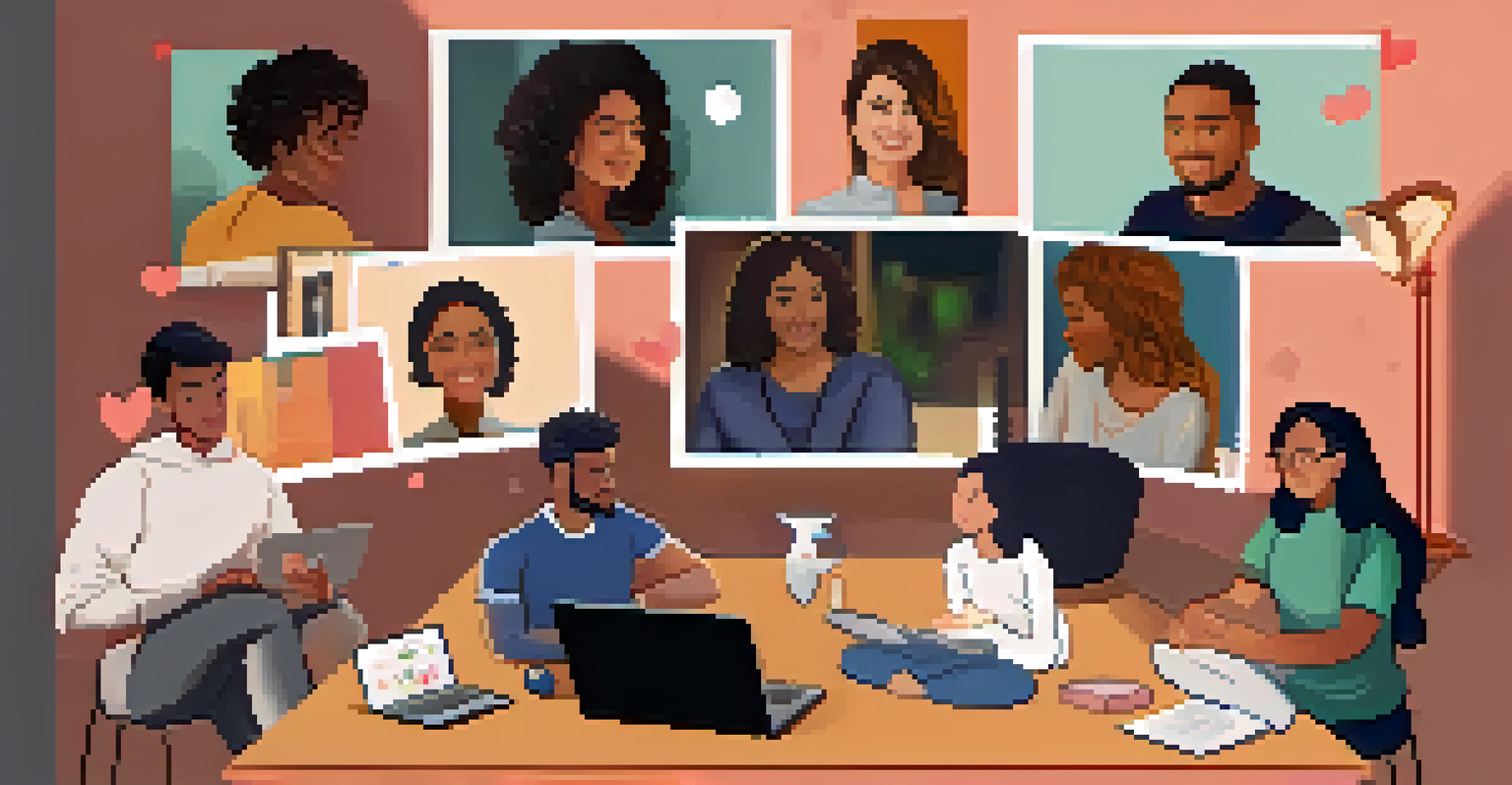 A virtual workshop session with individuals on a video call discussing mental health, illustrating openness and support.