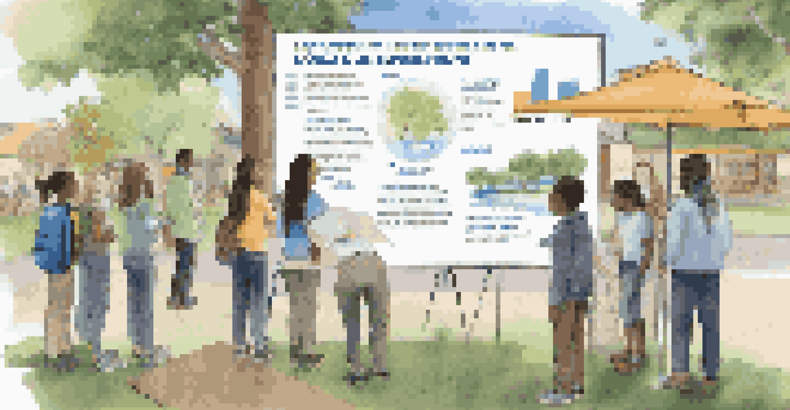 Students presenting their water conservation project to the community in an outdoor setting, with a display board showcasing their research.