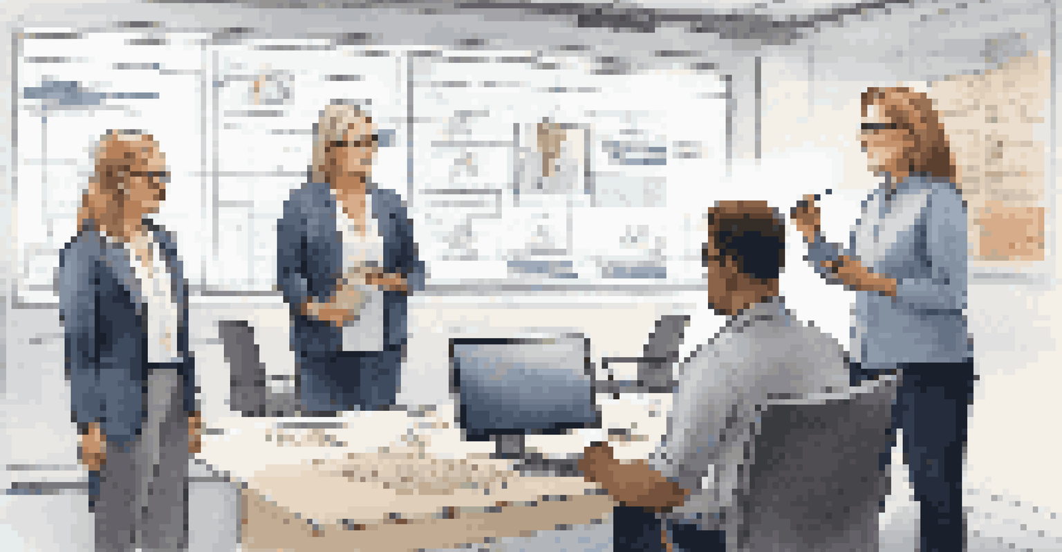 A mentor demonstrating technology to a group of attentive employees in a modern office.