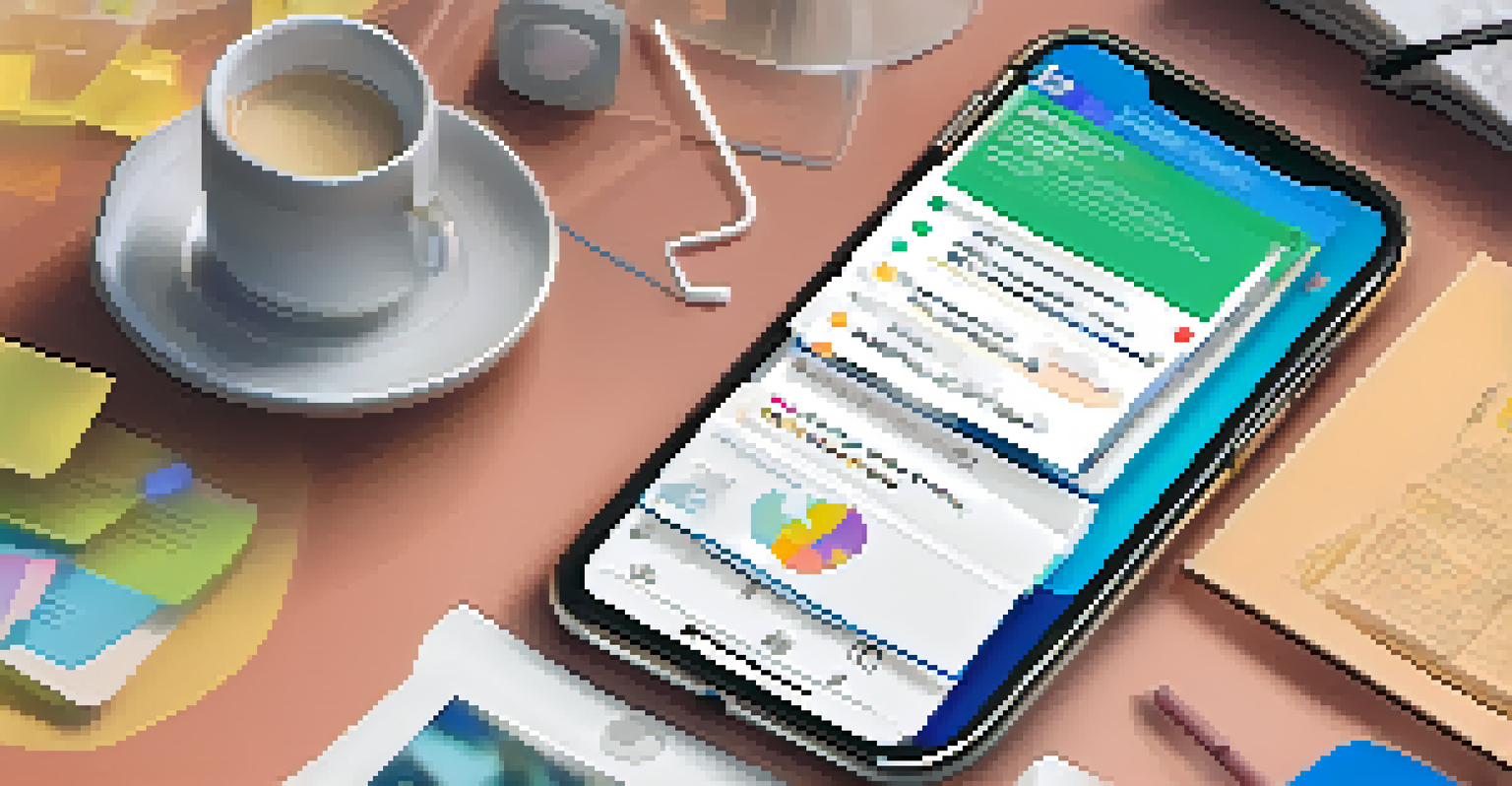 A close-up of a mobile learning app's discussion forum with vibrant icons and comments displayed on a cozy study space background.