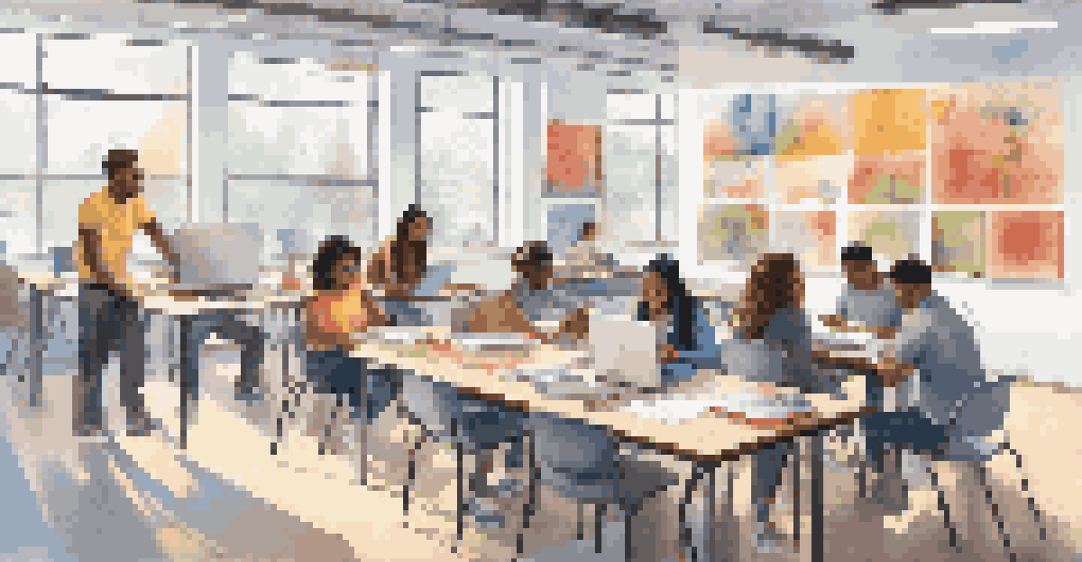 Students of diverse backgrounds collaborating on a project in a bright and modern classroom.