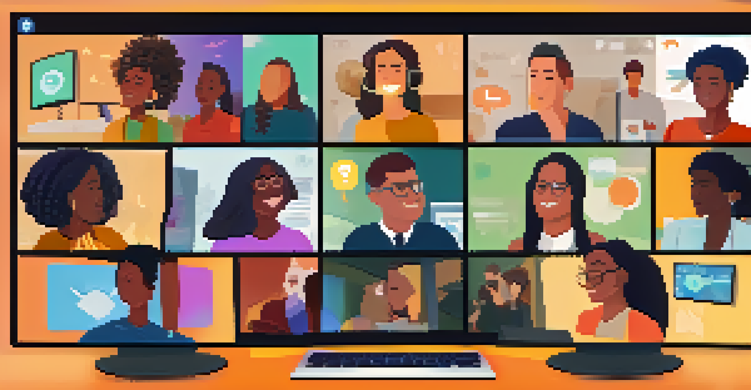 A colorful depiction of a virtual mentoring session with diverse participants in a collaborative environment.
