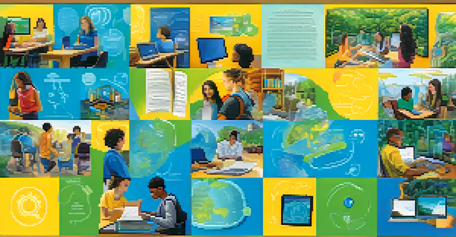 A digital collage illustrating the benefits of peer learning with speech bubbles, gears, and students engaged in online discussions.