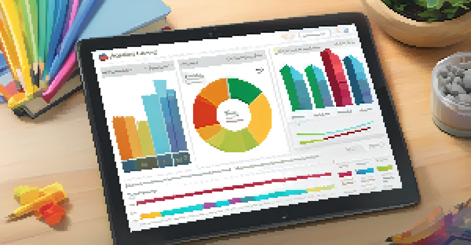 A tablet showcasing a personalized learning dashboard with colorful graphs and progress indicators, set in a cozy study environment.