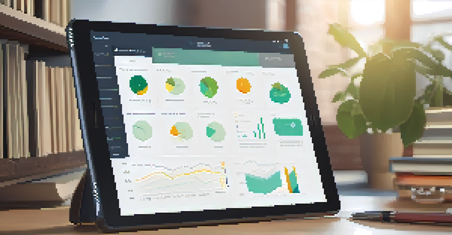 A tablet displaying an AI learning tool interface with graphs and feedback in a cozy study environment.