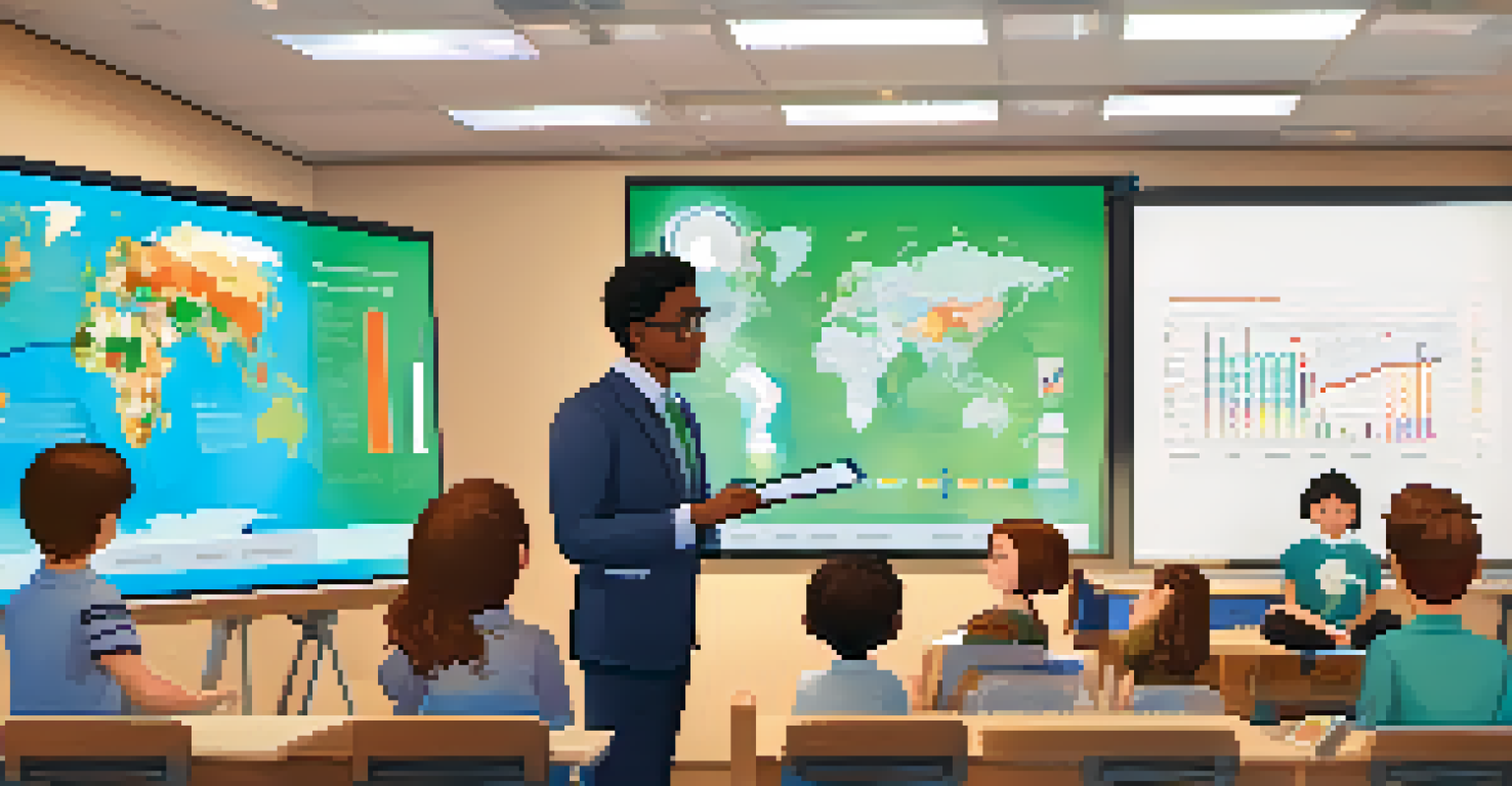 An educator showing adaptive learning technology to students in a culturally rich classroom.