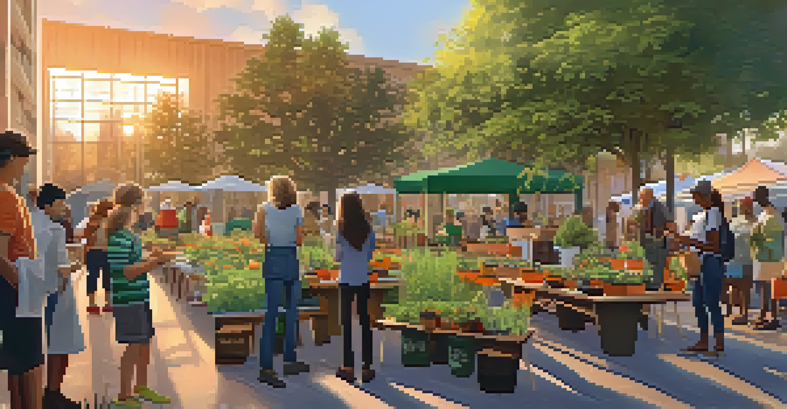Community members participating in an outdoor urban gardening workshop, surrounded by tools and plants.