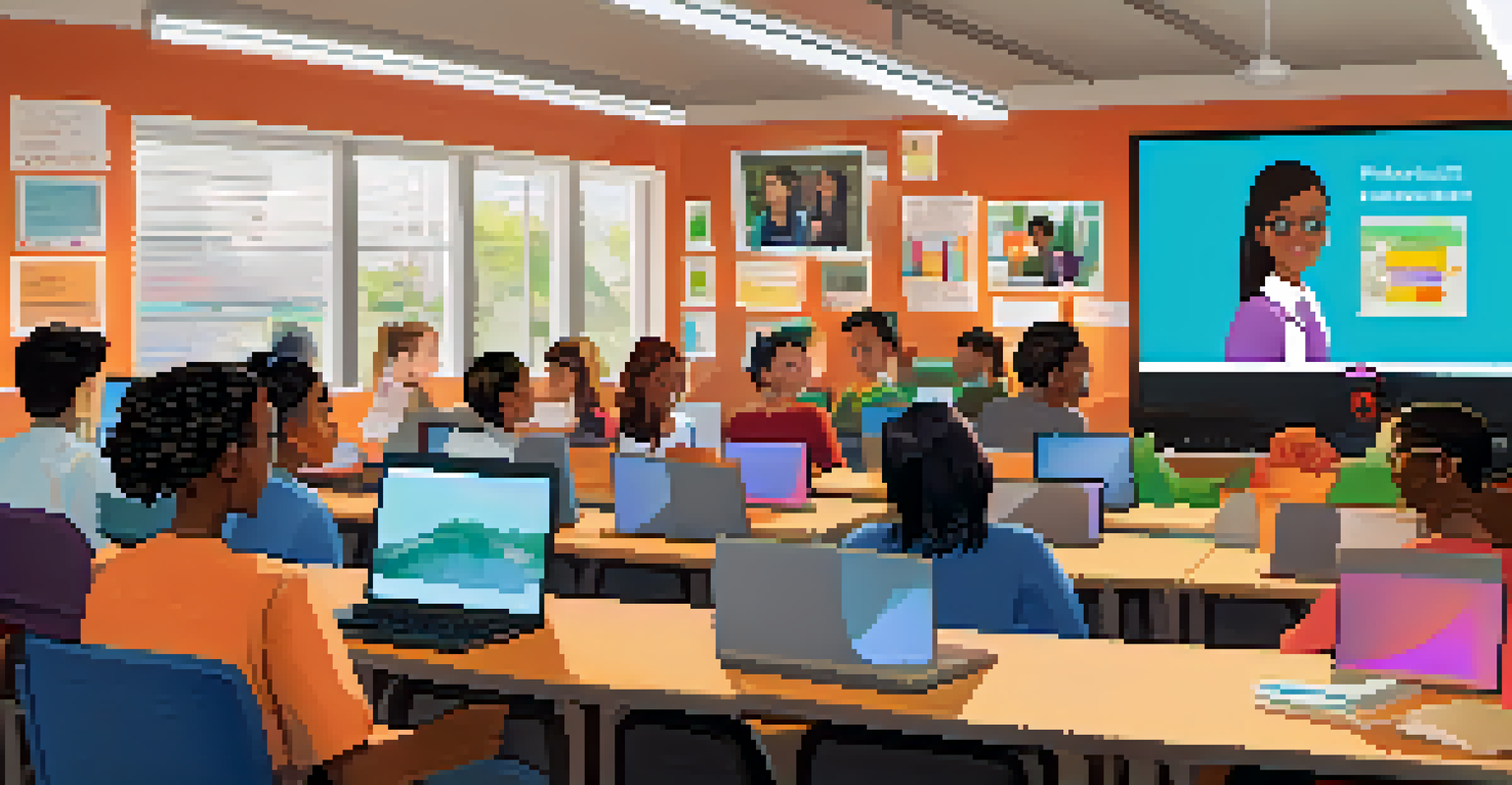 A computer screen showing an online classroom with diverse students participating in a video conference.
