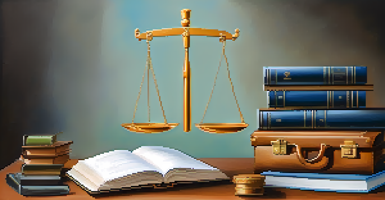 A balanced scale showing work symbols on one side and personal life symbols on the other, set against a gradient background.