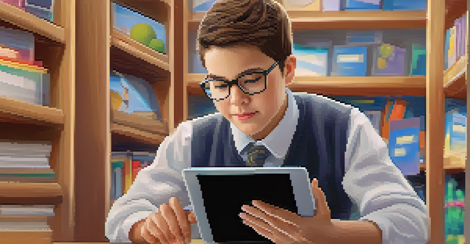 A teacher examining a student's assessment report on a tablet, highlighting the use of technology in education.