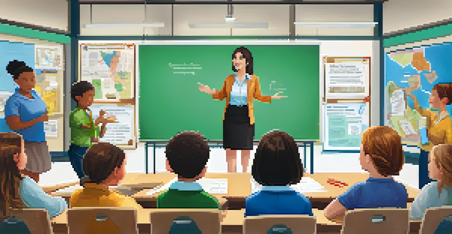 An educator teaching teamwork skills to students in a classroom.