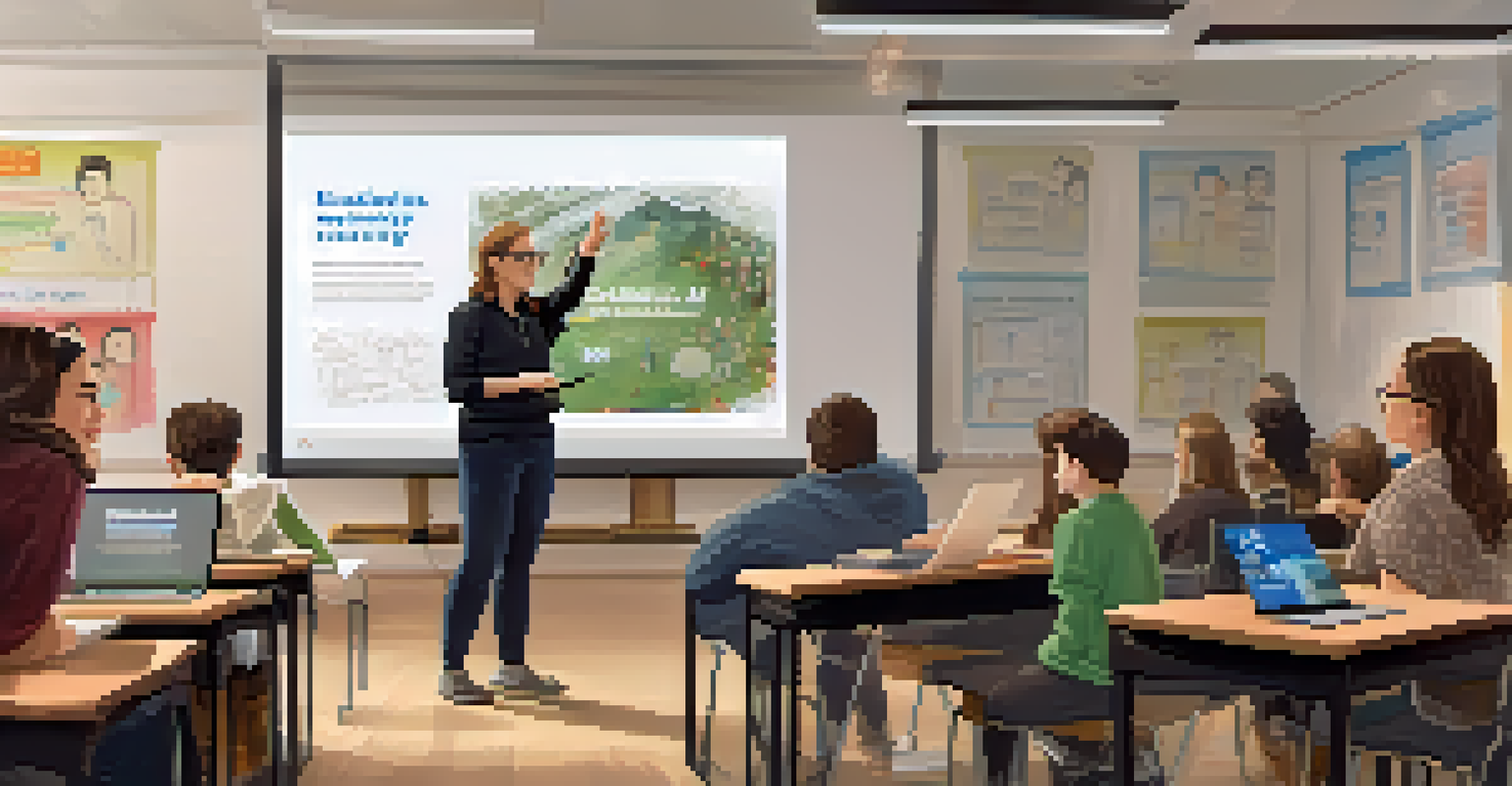 An instructor presenting in a virtual classroom with students using laptops and tablets, creating an engaging learning environment.