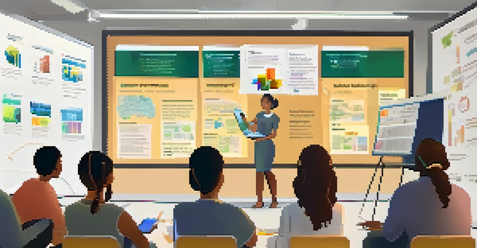 An educator leading a workshop on digital storytelling tools for teachers, with a large screen displaying software and participants taking notes.