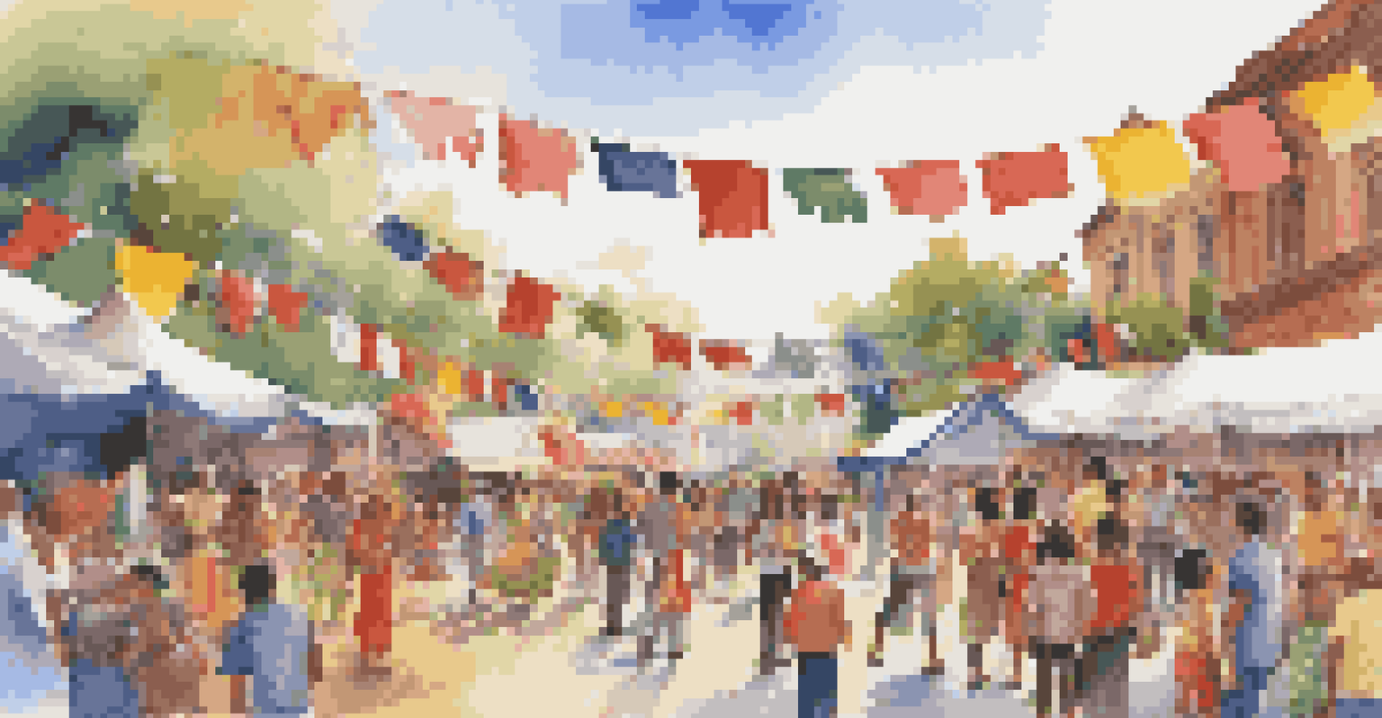 A community event celebrating cultural diversity with families enjoying activities, food, and decorations from various cultures.