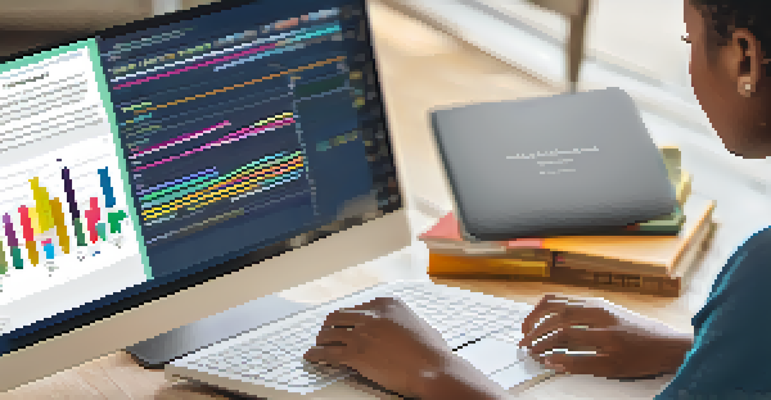 A close-up of a student taking an online quiz on a laptop, surrounded by a cozy study space with educational materials.