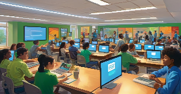 A diverse group of learners participating in a virtual classroom discussion, showcasing engagement and collaboration.