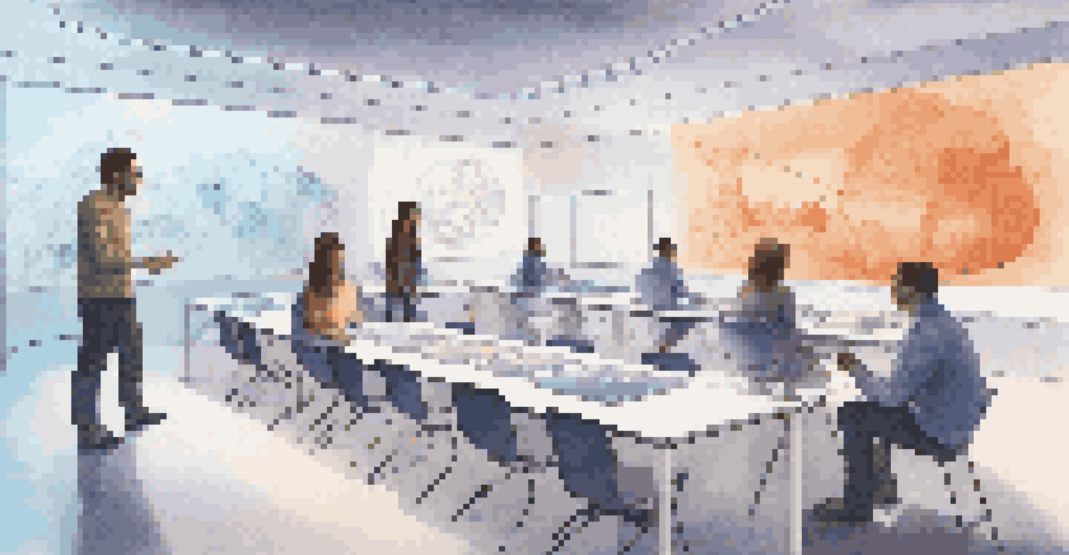 A futuristic classroom where students interact with holographic displays for adaptive testing in a modern setting.