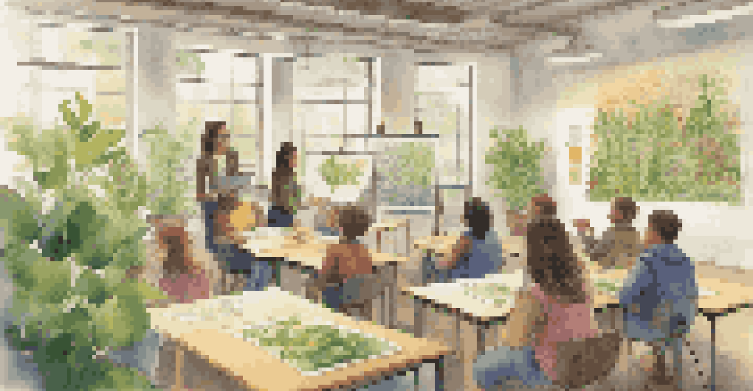 Students discussing their experiences from an eco-conscious field trip in a classroom, with one presenting their findings on a poster board.