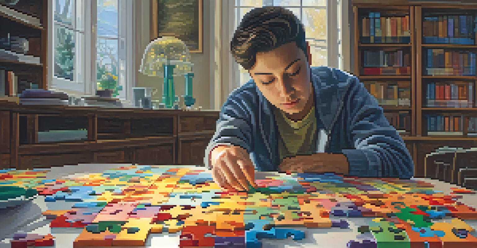 A person focused on a memory training exercise with puzzle pieces and a timer in a cozy room with warm lighting.