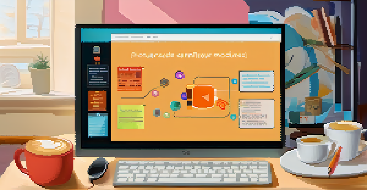 A close-up of a computer screen showing an interactive online course with colorful graphics, ready for engagement.