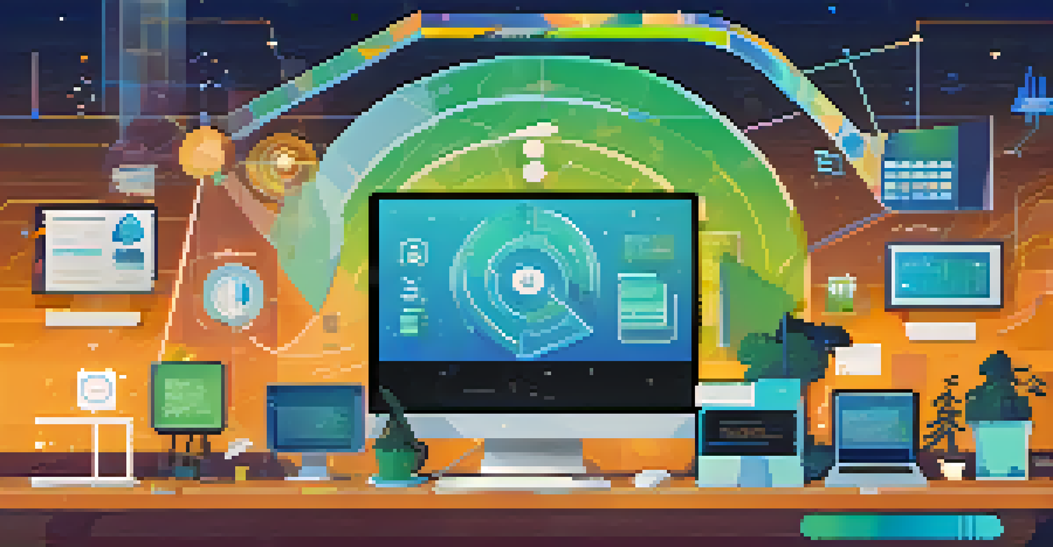 A digital learning platform interface with a leaderboard and badges, featuring bright colors and a modern design, symbolizing achievement in gamified learning.