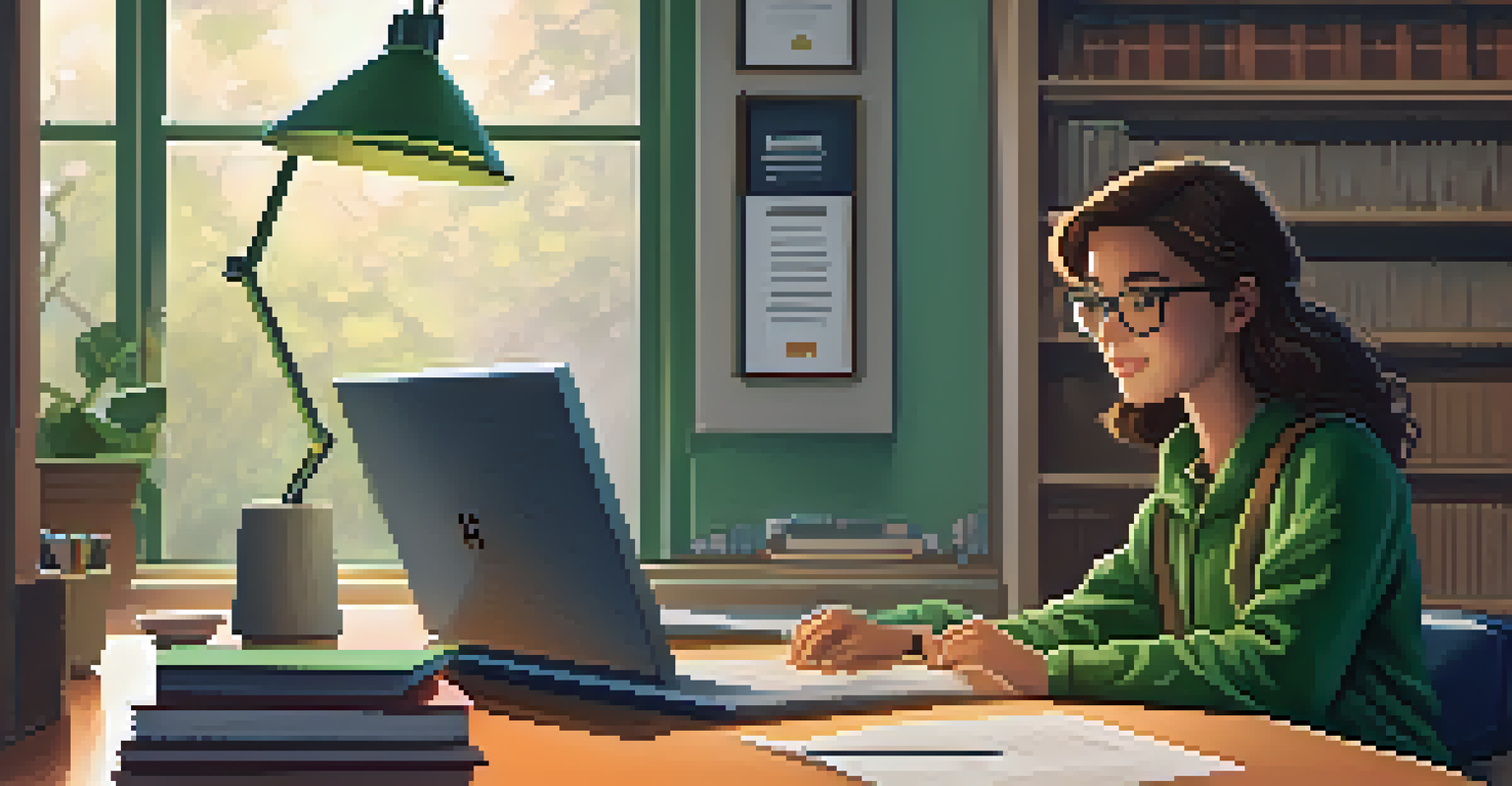 A student at a desk reviewing positive instant feedback on a computer screen in a cozy study environment.