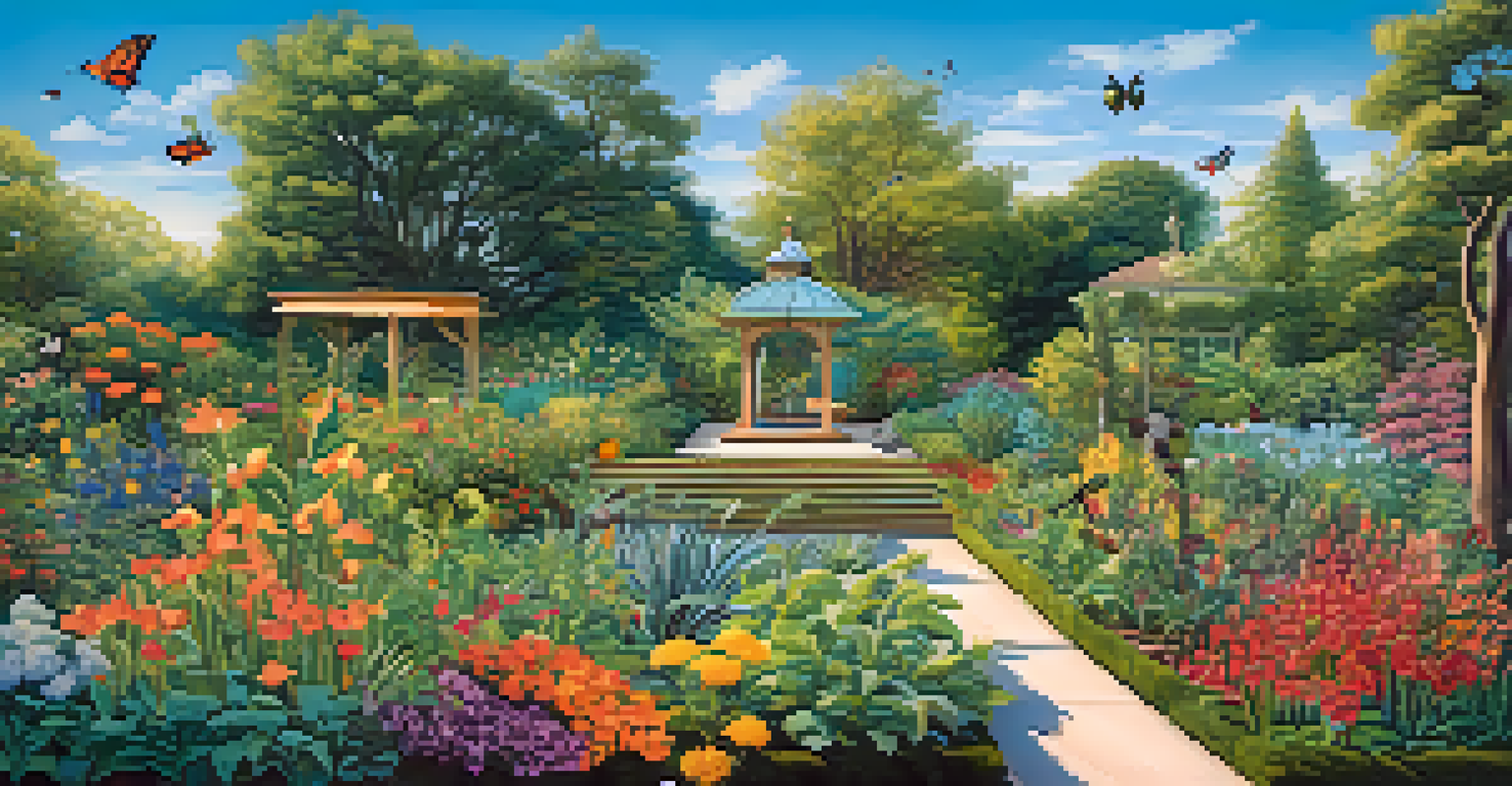 A colorful garden with diverse plants, symbolizing a learning community, under a clear blue sky.