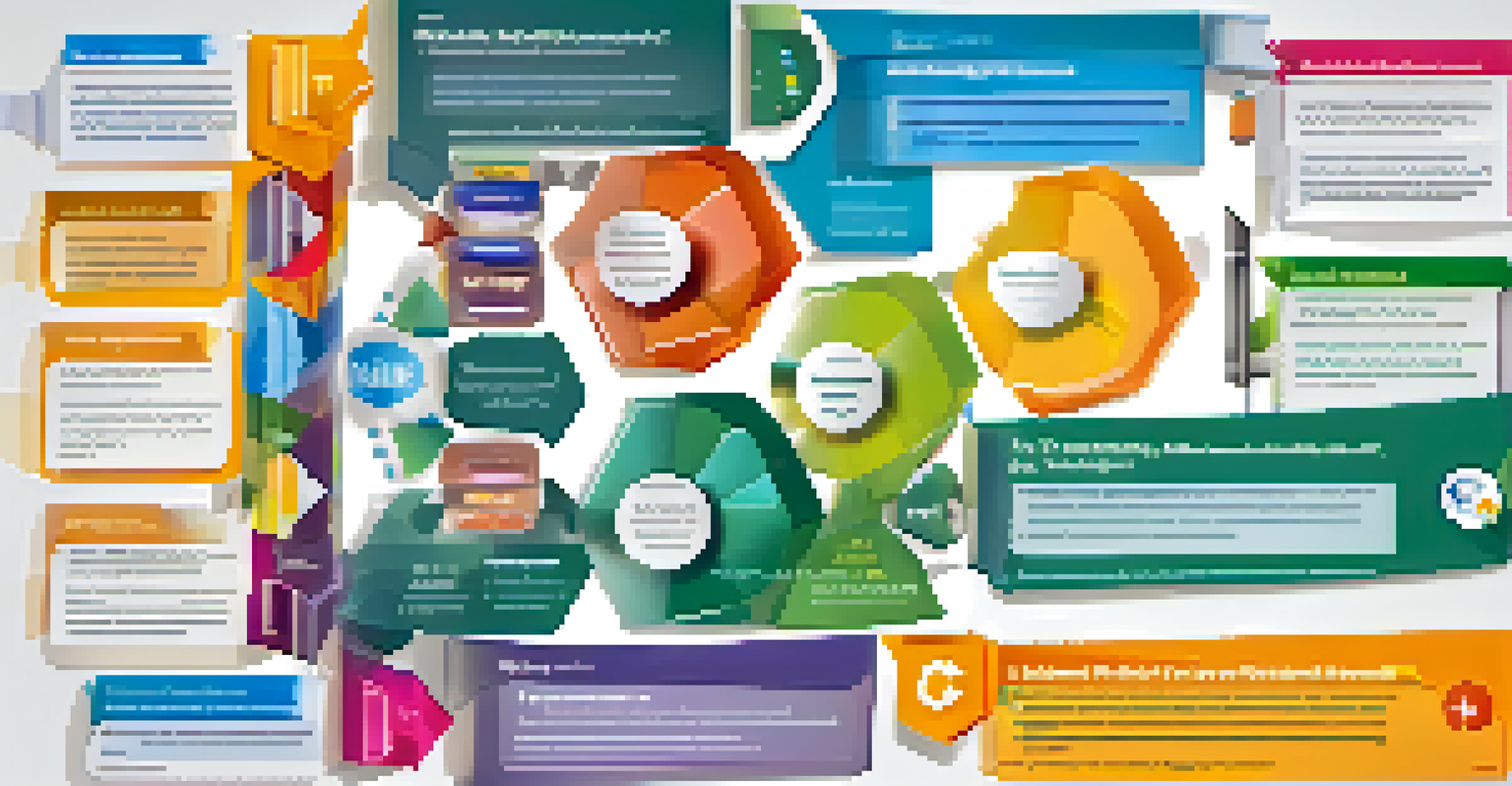 An infographic depicting various blended assessment methods in education with colorful icons and clear connections.