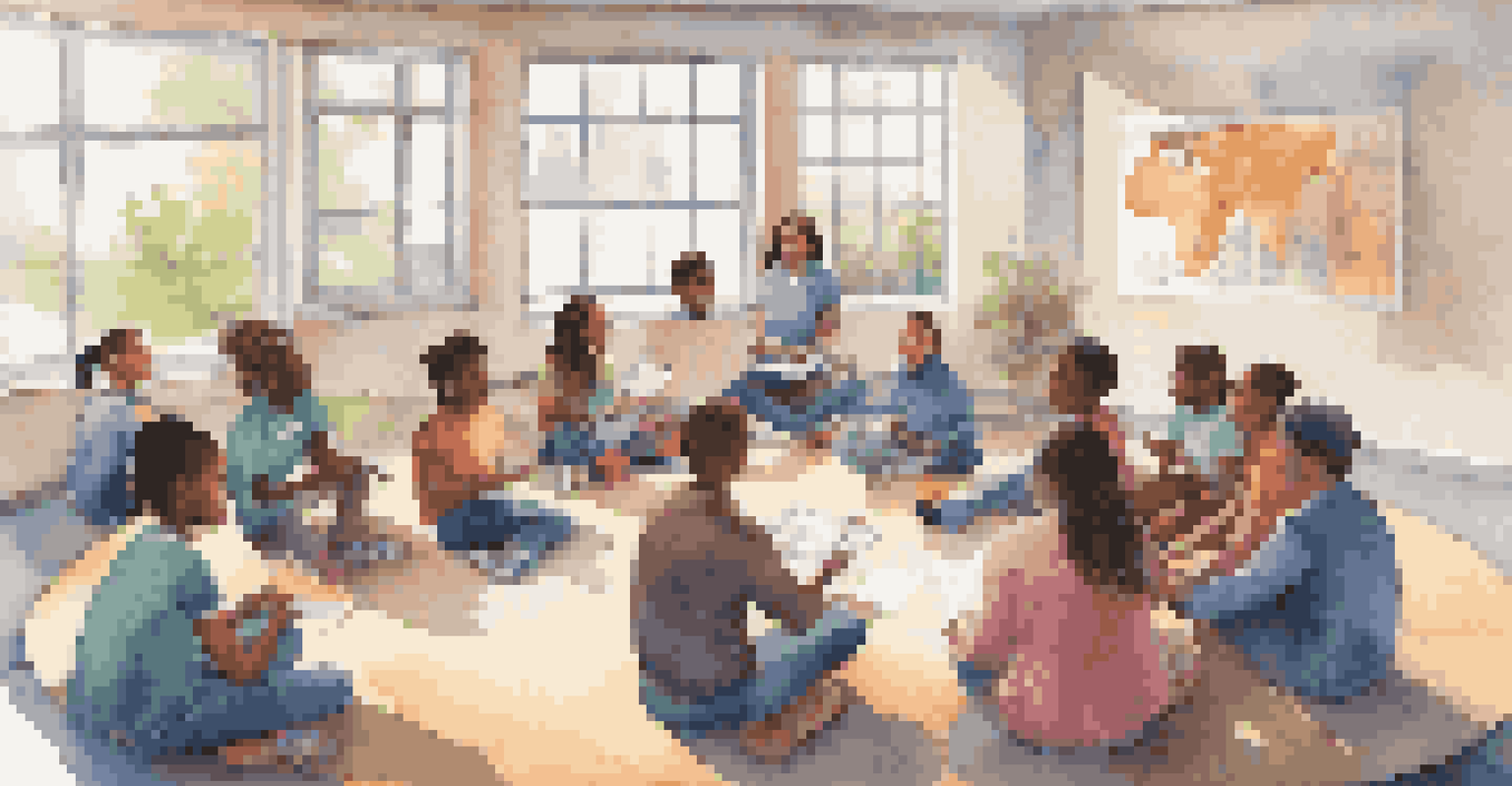 A group of diverse students sitting in a circle in a classroom, sharing reflections and insights about their learning experiences.