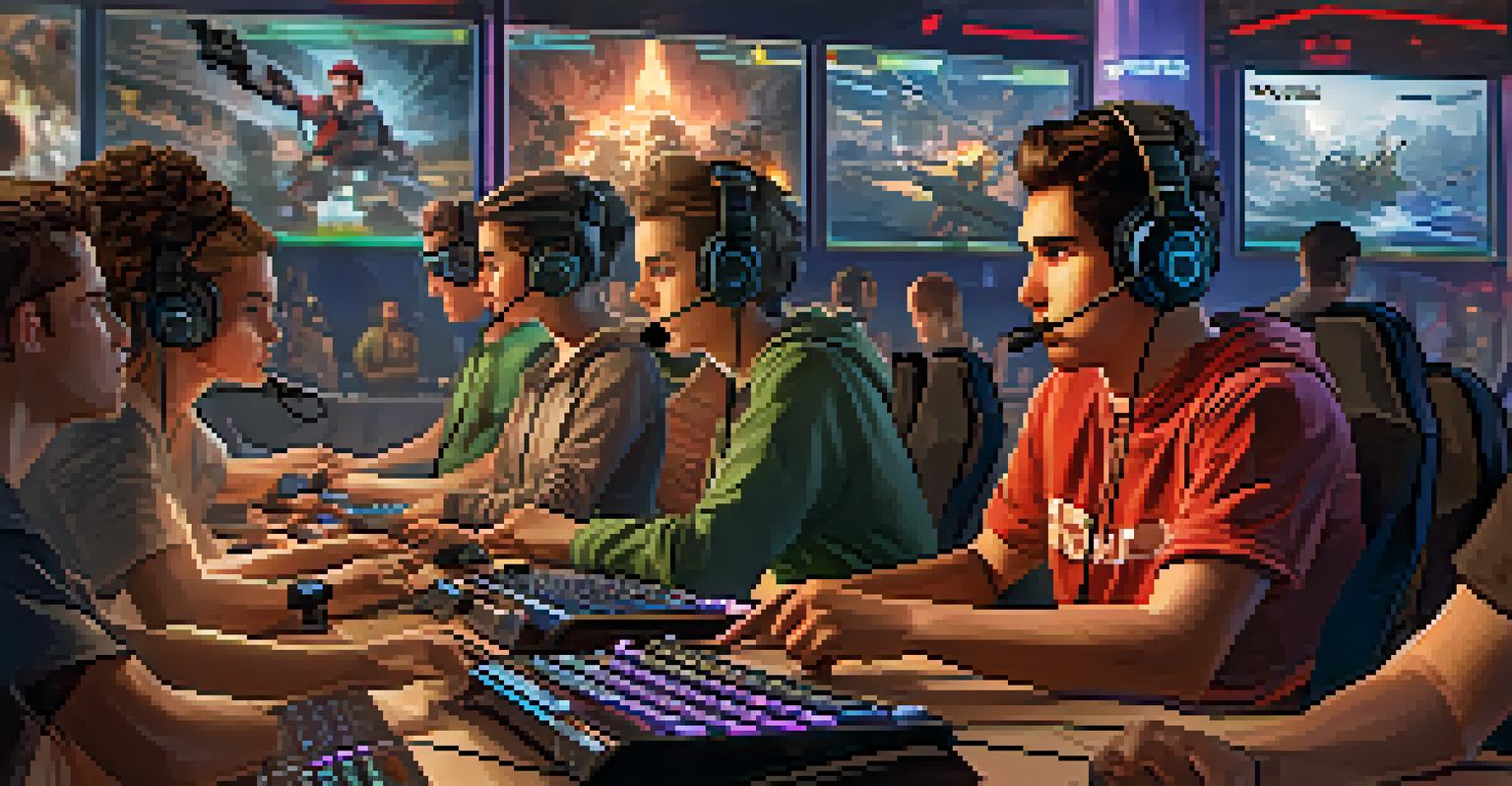 Players engaged in a multiplayer online game, using headsets for communication, showcasing teamwork and concentration.