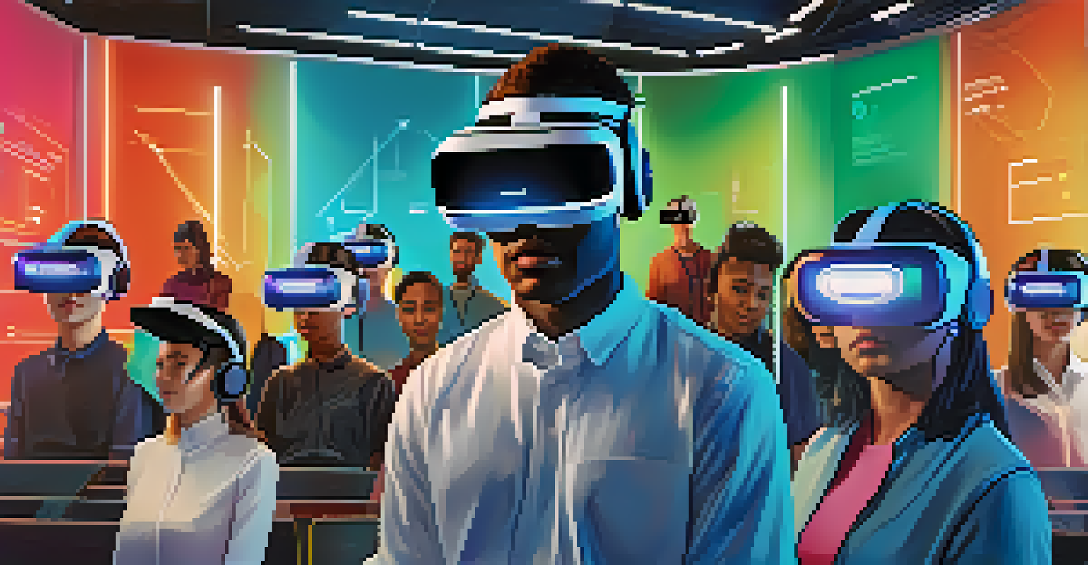A diverse group of learners using virtual reality headsets for an engaging digital assessment experience.